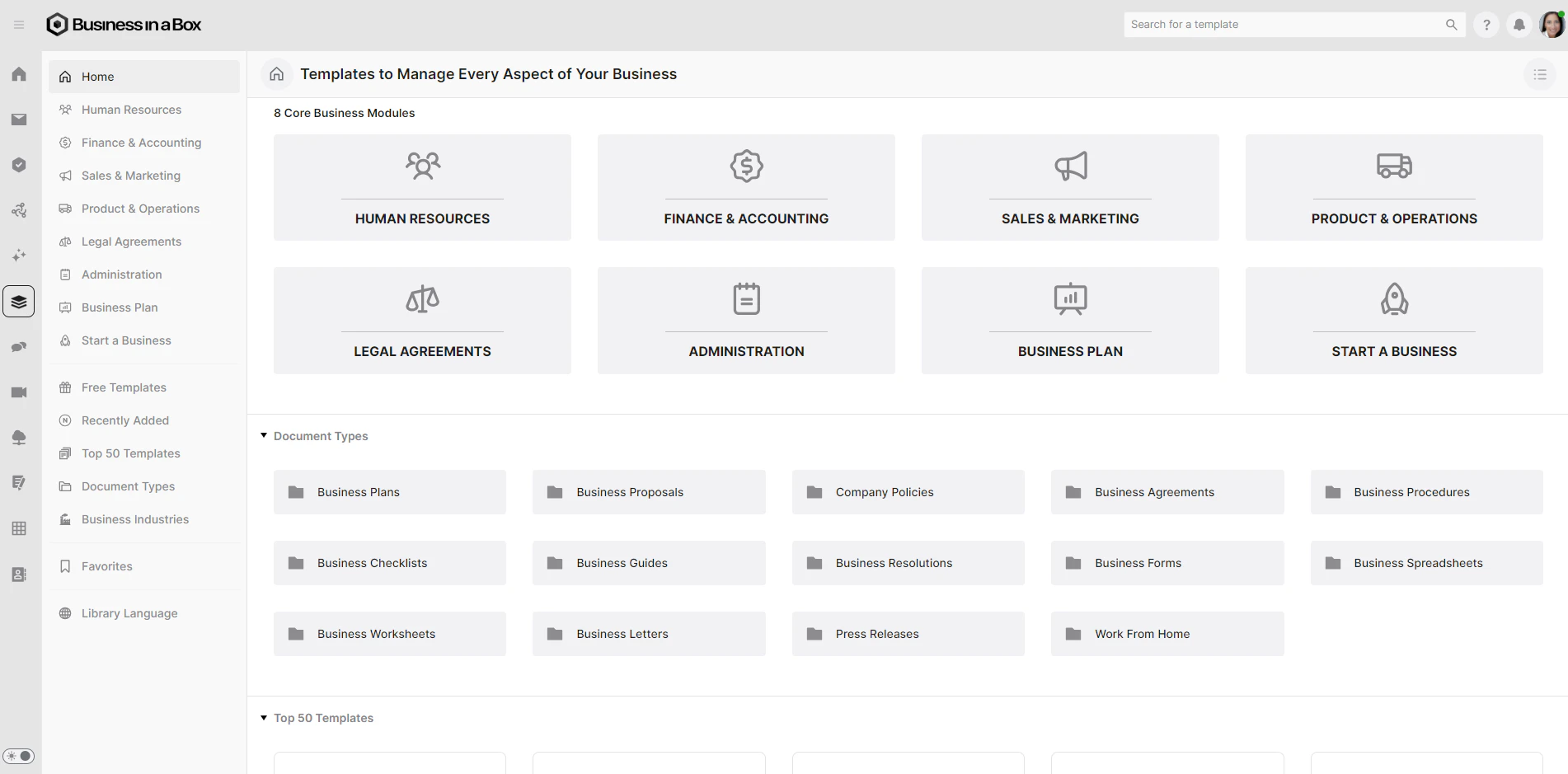 screenshot of Business in a Box